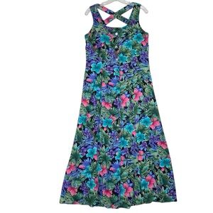 Vintage Coldwater Creek Maxi Floral Dress L Sleeveless Front Button Cottagecore